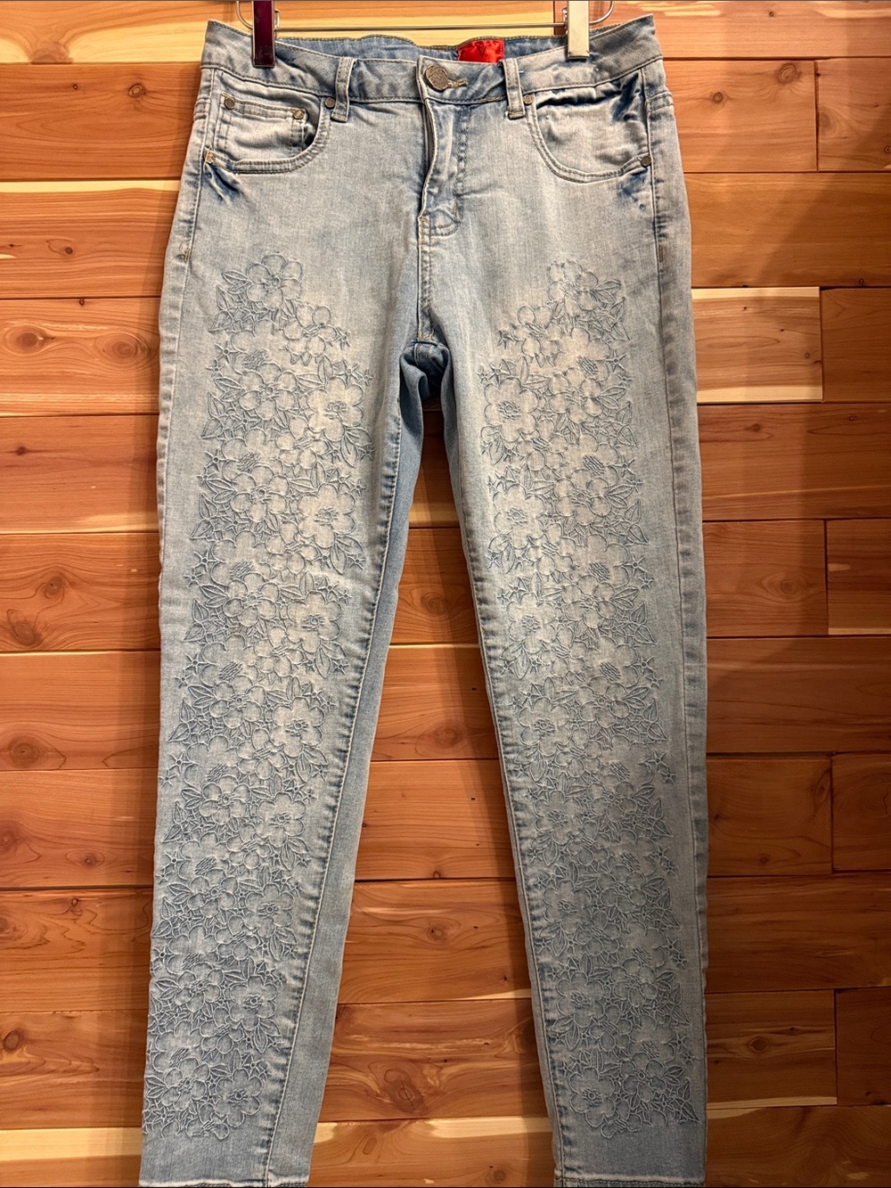 Embroidered Light Blue Skinny Jeans for Women